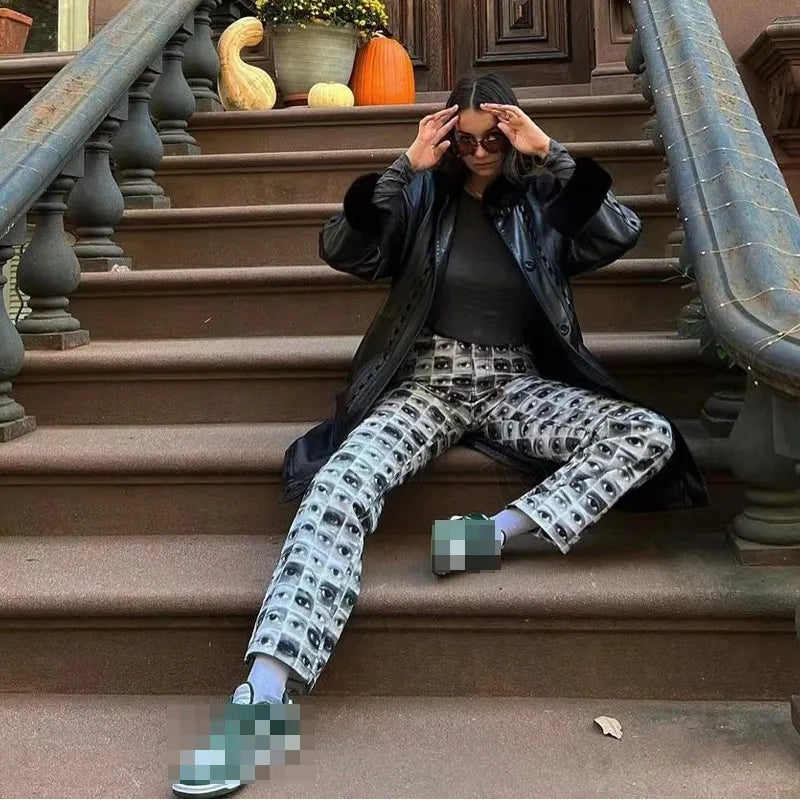 Graffiti Eye Print High Waist Pants