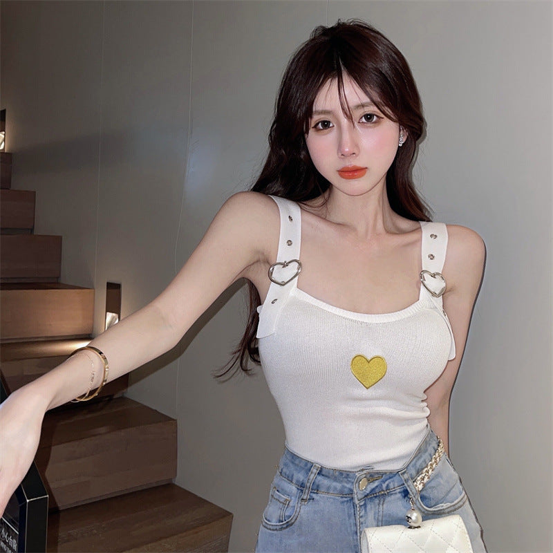 Heart Embroidery Knit Crop Top