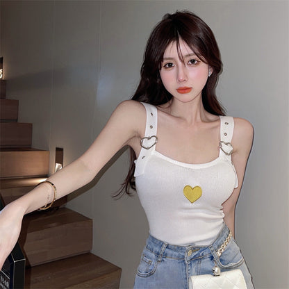 Heart Embroidery Knit Crop Top