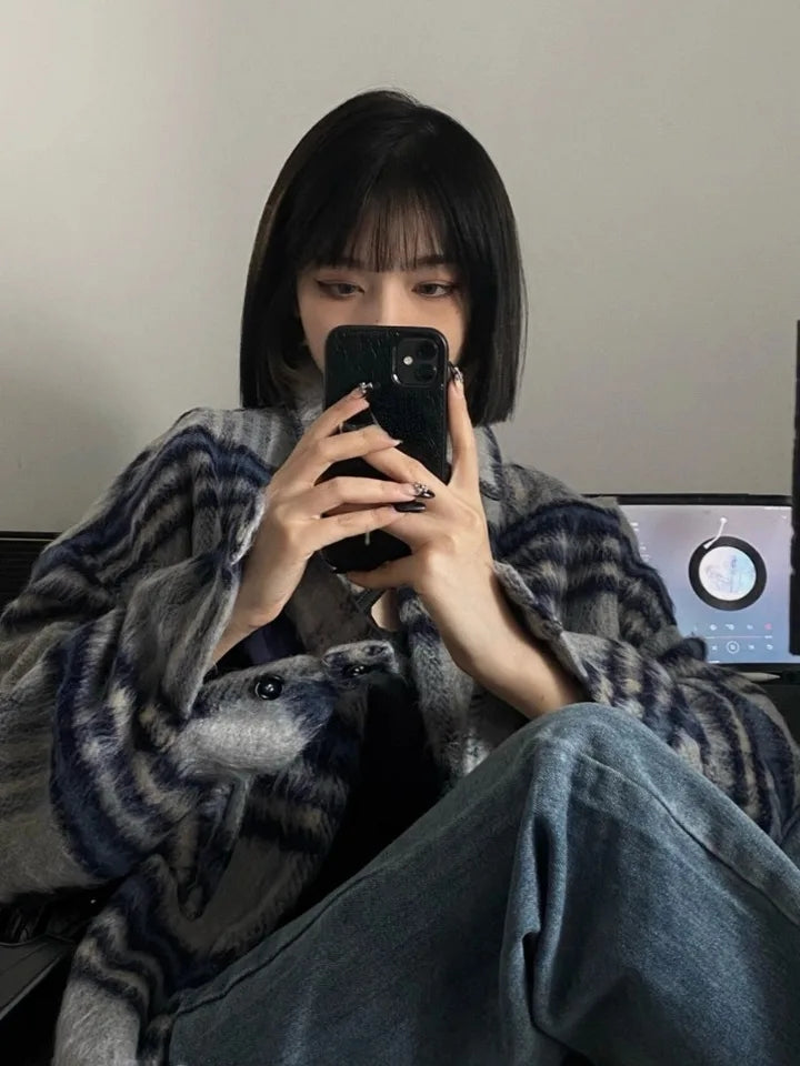 Plaid Pocket Loose Sweater