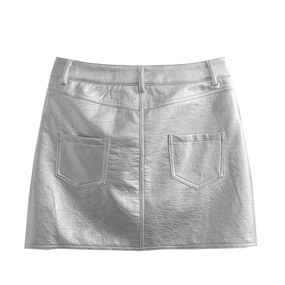 Silver Metalic Pocket Mini Skirt