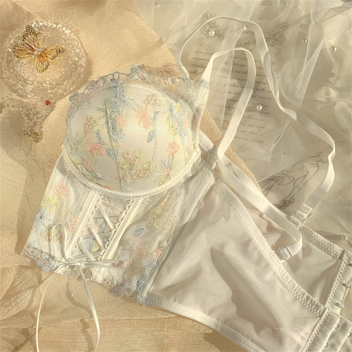 Floral Lace Embroidery Corset Top