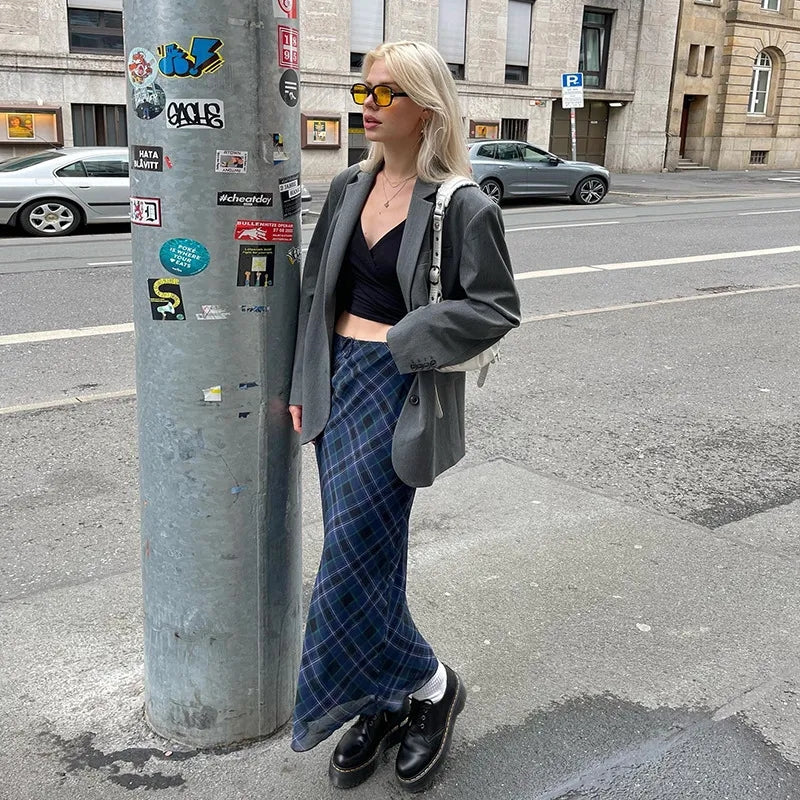 Blue Plaid Maxi Skirt