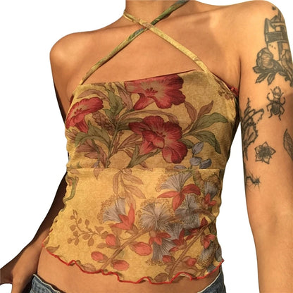 Flower Mesh Crop Top