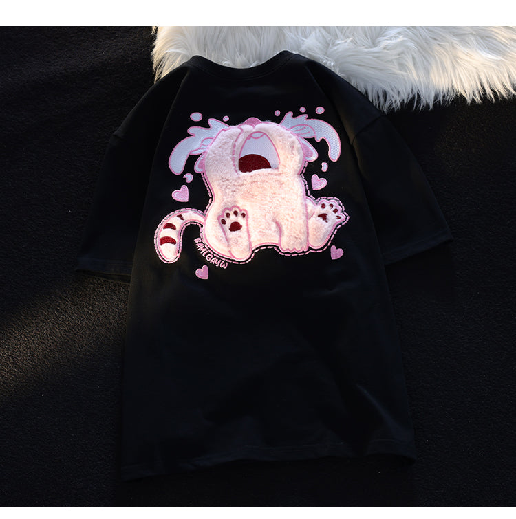 Fluffy Crying Cat Short Sleeve T-shirt