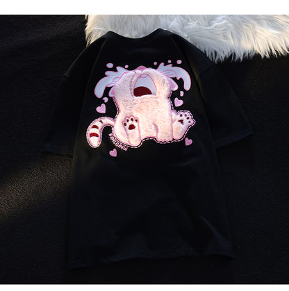 Fluffy Crying Cat Short Sleeve T-shirt