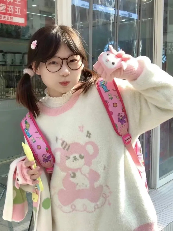 Bear Crew Neck Loose Sweater