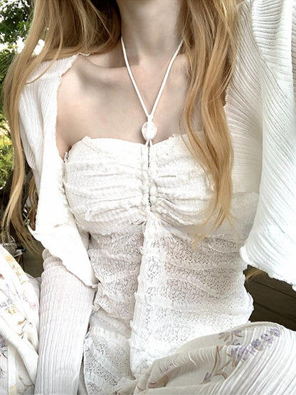 White Y2K Sleeveless Beach Crop Top