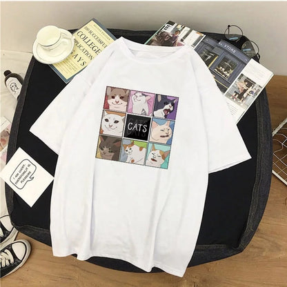 Cute Cat Kitten Animal Cartoon Funny Short Sleeve Shirt Tee T-shirt E-Girl Kawaii Korean Japanese Harajuku Chinese Retro Streetwear Aesthetic