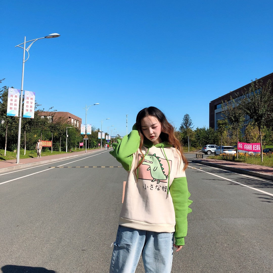 Cute 3D Funny Dinosaur Cartoon Hoodie With Horns Sweatshirt Sweater Long Sleeve Pullover Cosplay E-Girl Kawaii Korean Japanese Harajuku Streetwear
