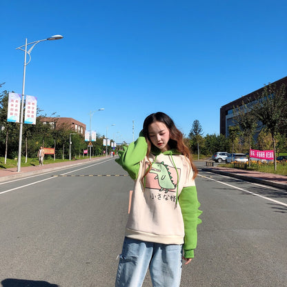 Cute 3D Funny Dinosaur Cartoon Hoodie With Horns Sweatshirt Sweater Long Sleeve Pullover Cosplay E-Girl Kawaii Korean Japanese Harajuku Streetwear