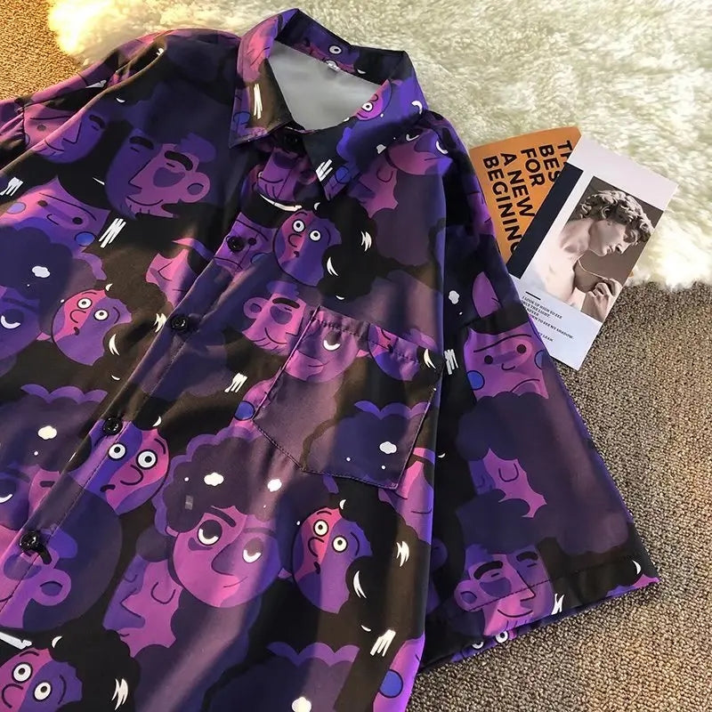 Purple People Graphic Print Short Sleeve Shirt