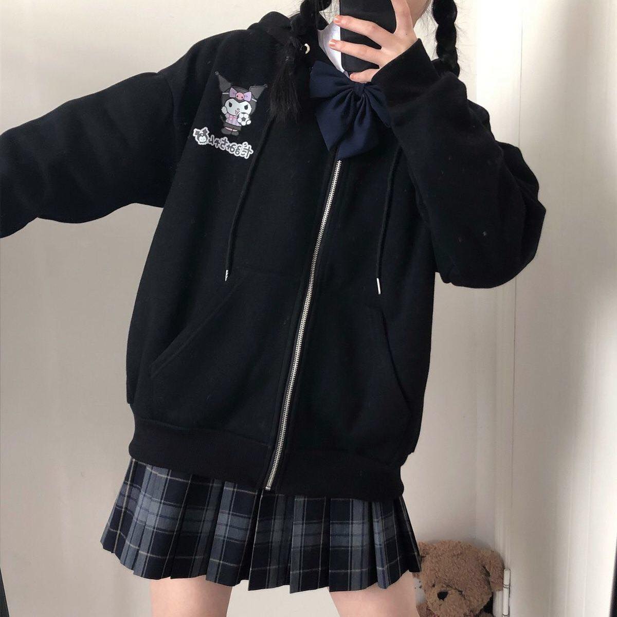 Cute Anime Cartoon Print Long Sleeve Zipper Zip Up Hoodie Sweatshirt Sweater Pullover Jumper E-Girl Kawaii Korean Japanese Harajuku Streetwear