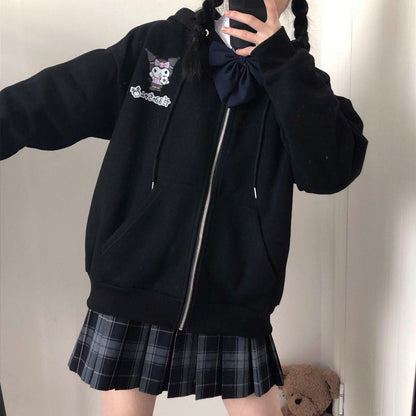 Cute Anime Cartoon Print Long Sleeve Zipper Zip Up Hoodie Sweatshirt Sweater Pullover Jumper E-Girl Kawaii Korean Japanese Harajuku Streetwear