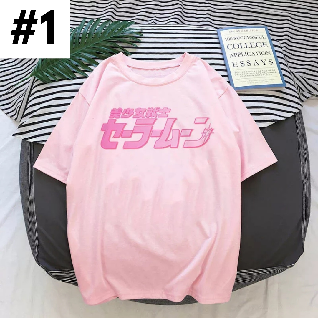 Cute Japanese Anime Girl Cartoon Print Loose Short Sleeve Shirt Aesthetic Casual E-Girl Kawaii Korean Japanese Harajuku