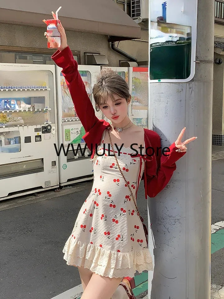 Cherry Lace Print Mini Dress
