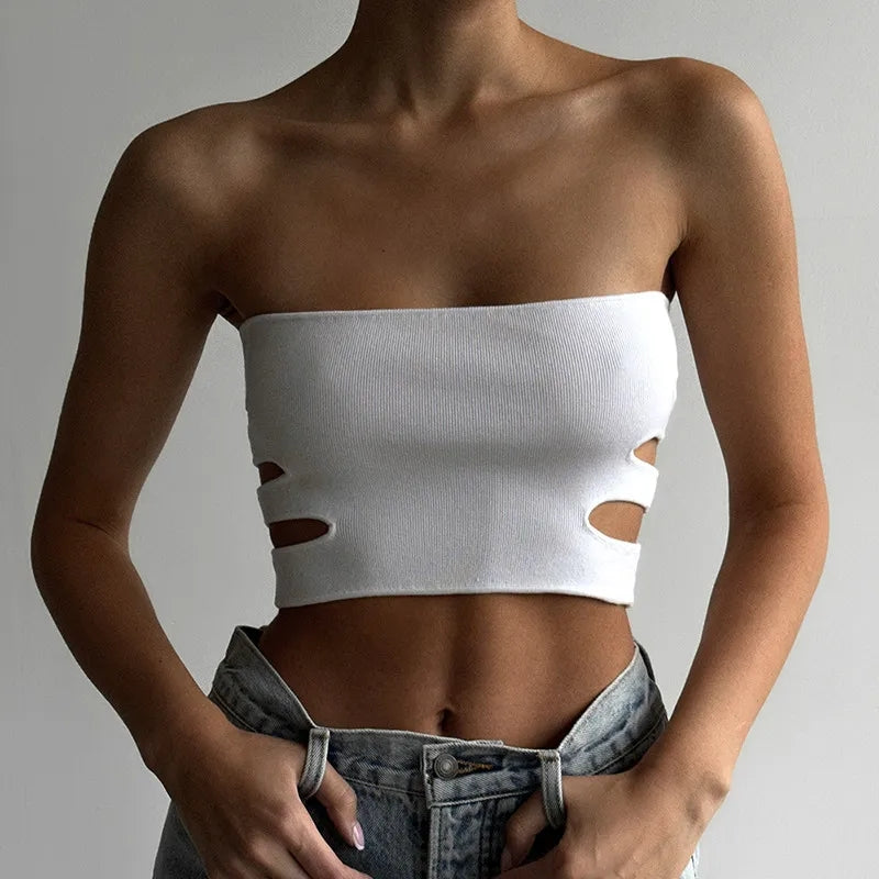 Black Strapless Hollow Out Tube Top