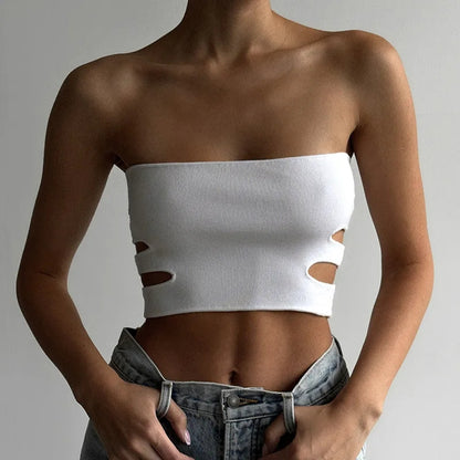 Black Strapless Hollow Out Tube Top
