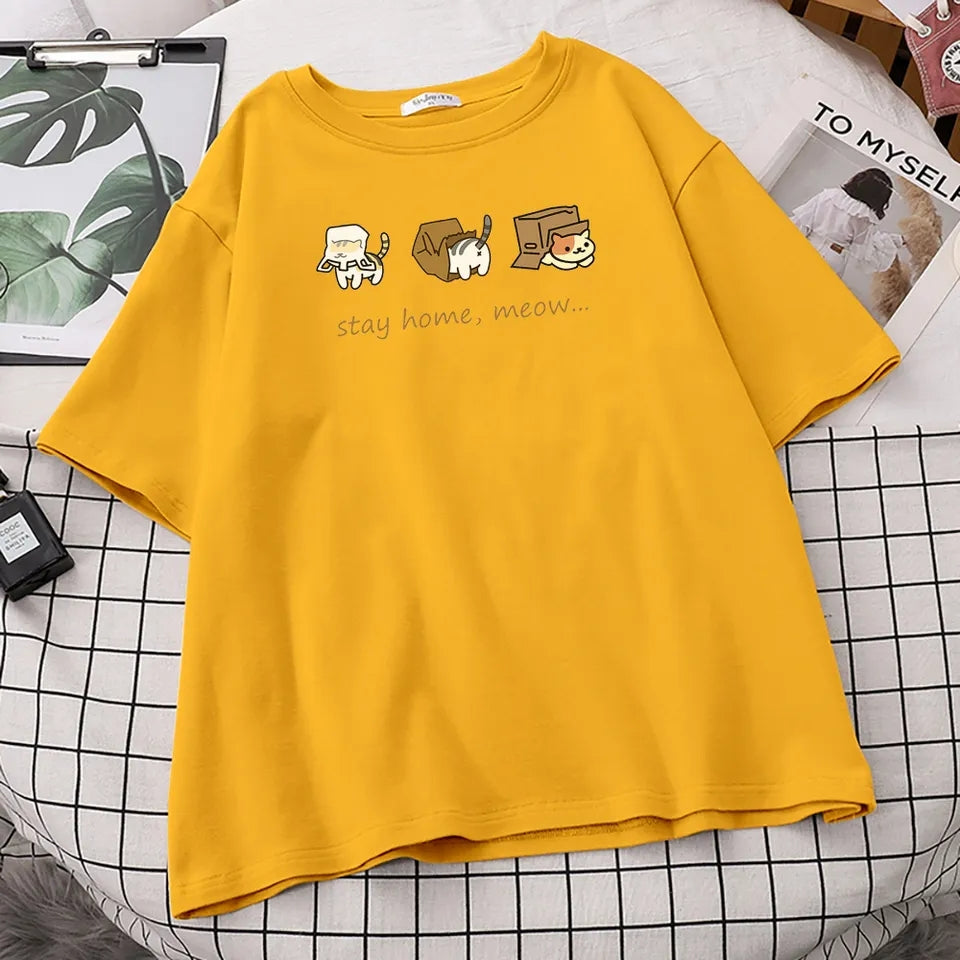 Cat Box Print Short Sleeve T-shirt