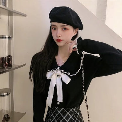Bow Peterpan Collar Knit Sweater