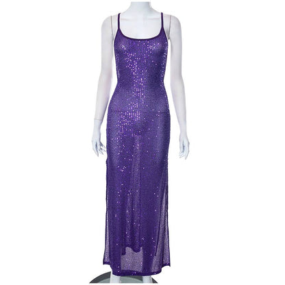 Purple Sequin Split Bodycon Dress