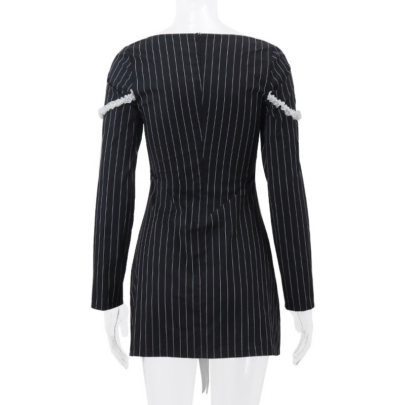 Preppy Bow Sqaure Neck Long Sleeve Dress