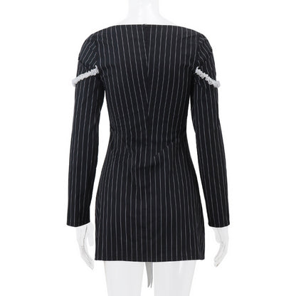 Preppy Bow Sqaure Neck Long Sleeve Dress