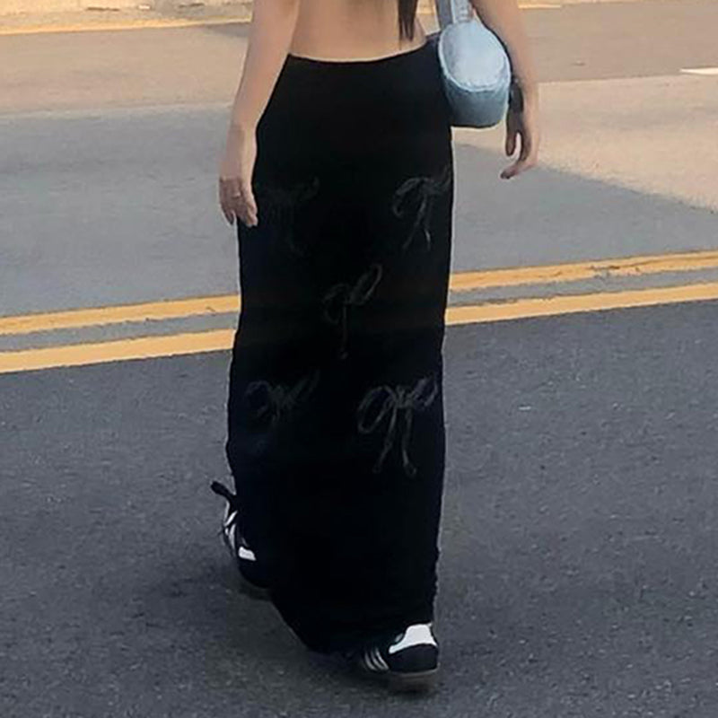 Black Bow A-Line Maxi Skirt