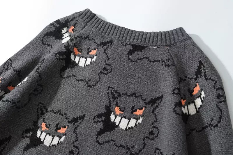 Genger Anime Cartoon Knit Loose Sweater Sweatshirt Long Sleeve Pullover Jumper Winter Goth Punk E-Girl Kawaii Korean Japanese Harajuku Streetwear