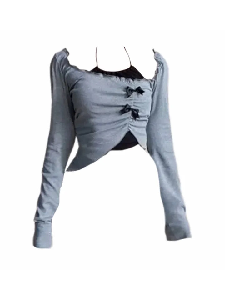 2PCS Halter Top + Long Sleeve Crop Top