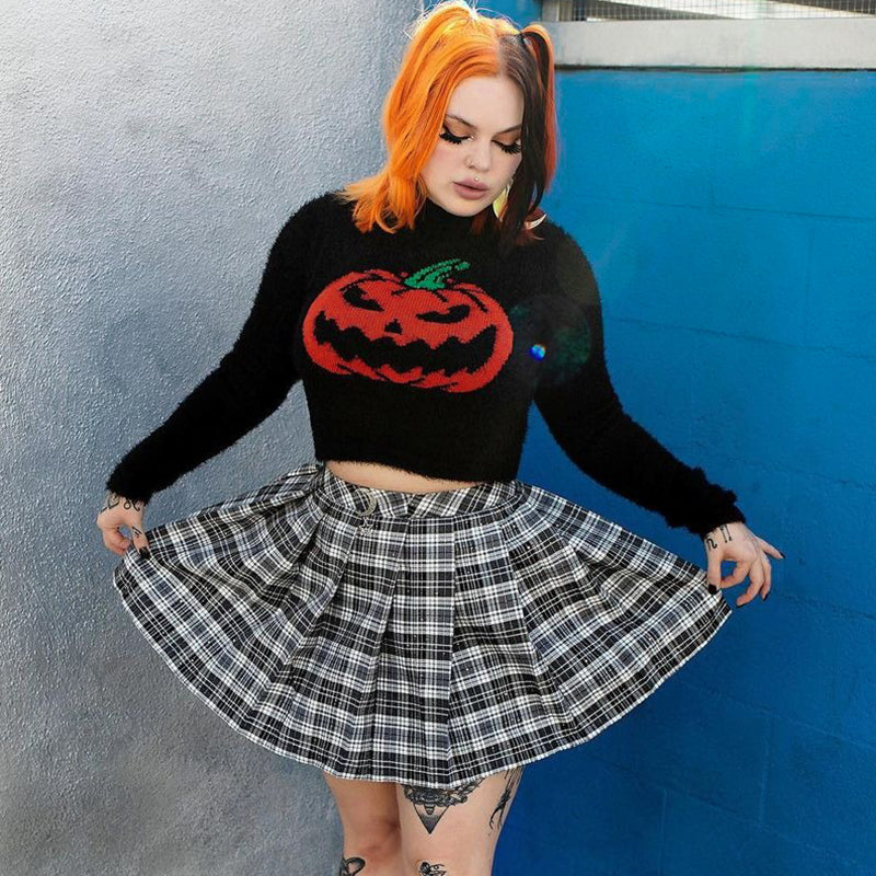 Black Fluffy Pumpkin Turtleneck Sweater