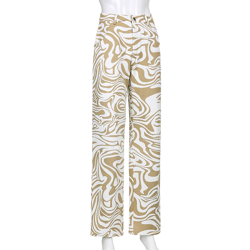 Blue & White Zebra Print High Waist Pants
