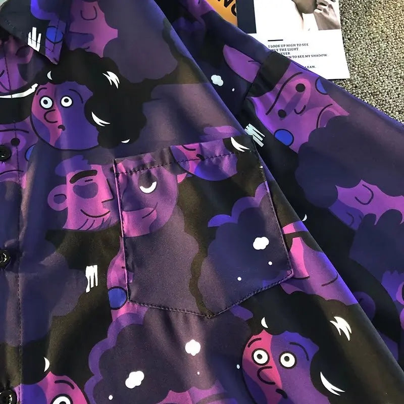 Purple People Graphic Print Short Sleeve Shirt