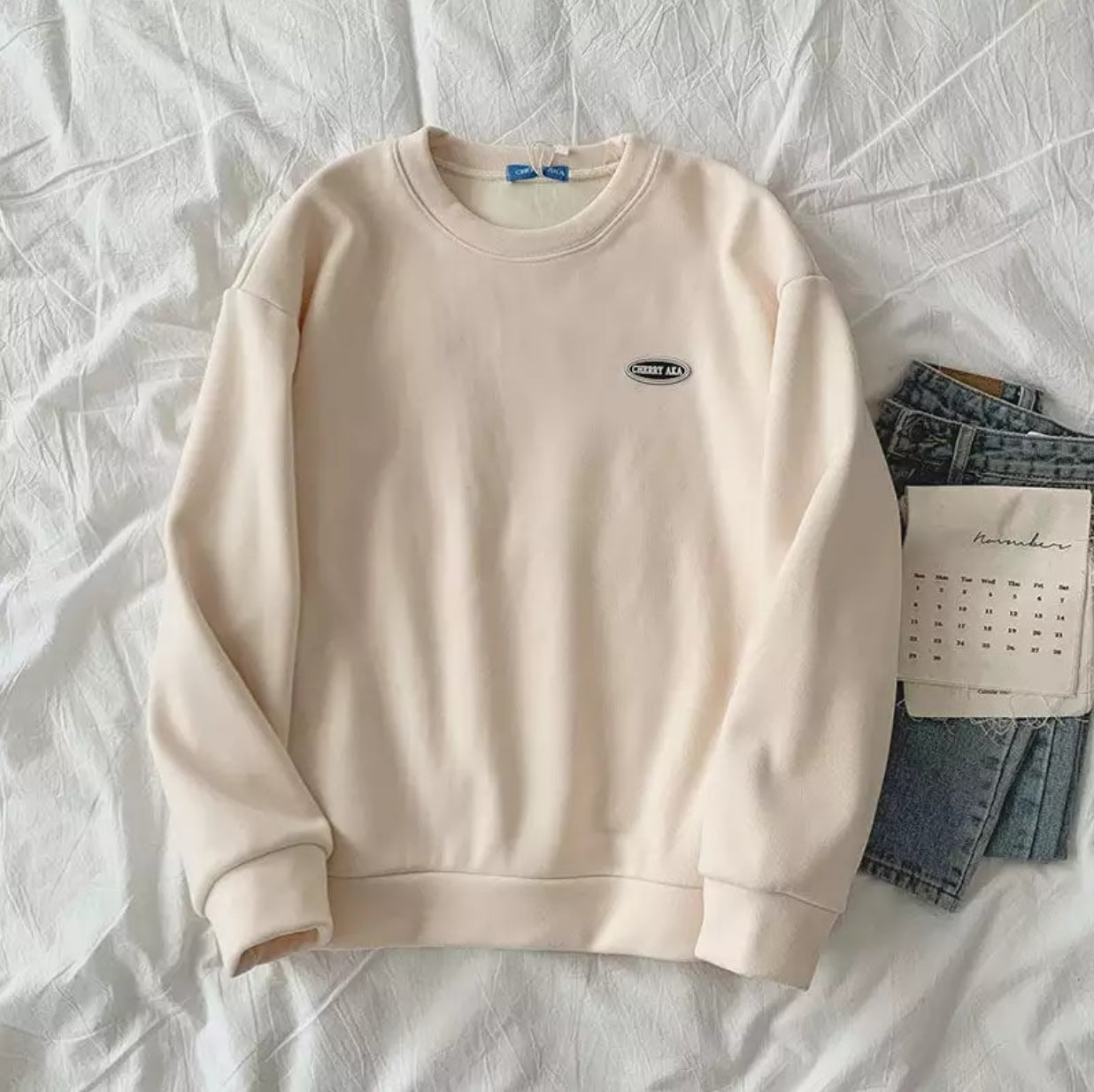 Cute Vintage Velvet Thick Embroidery Oversized Loose Hoodie Sweatshirt Pullover Sweater Casual E-Girl Kawaii Korean Japanese Harajuku Streetwear