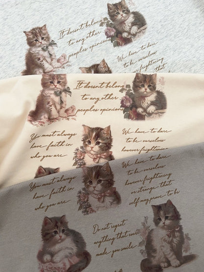 Cat Letter Print Loose Sweatshirt