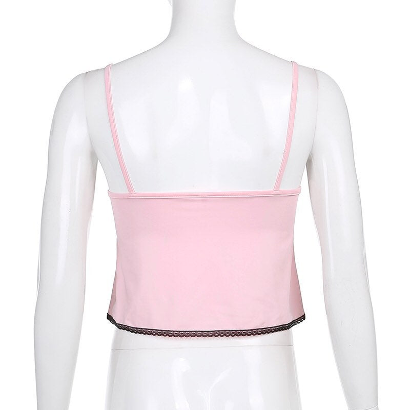Cute 90s Light Pink Lace Sleeveless Ruffle Frill Tie Up Crop Top Camisole Tank Shirt Summer Party E-Girl Kawaii Korean Japanese Harajuku Streetwear