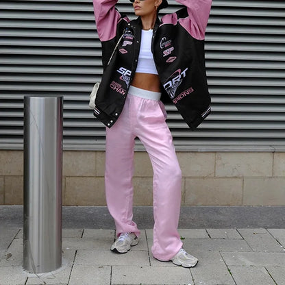 Pink Patchwork Baseball Jacket