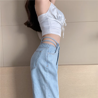 Cut Out Loose High Waist Denim Jeans