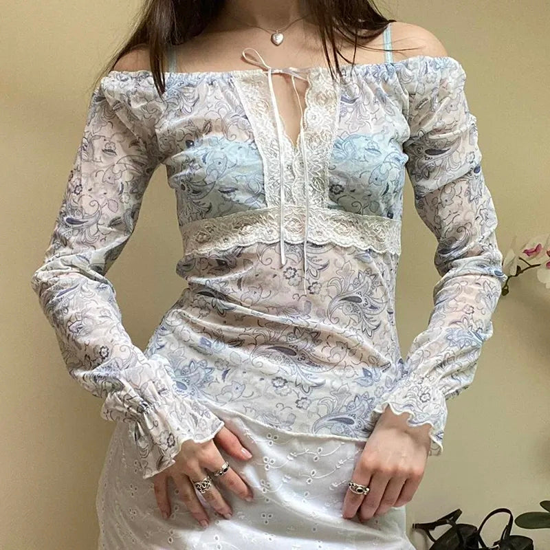 Fairy Floral Lace Patchwork Long Sleeve T-shirt