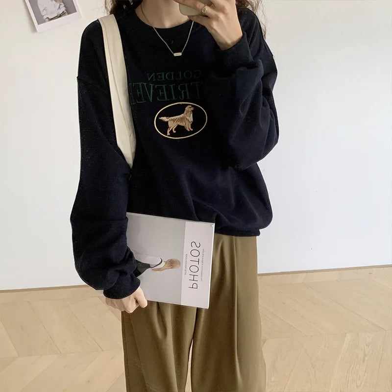 Letter Dog Embroidery Sweater