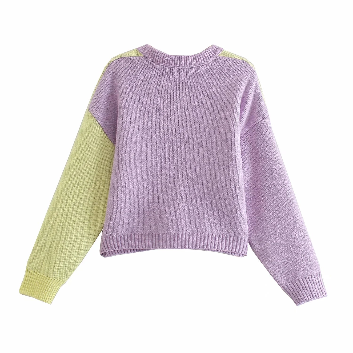 Purple & Yellow Flower Print Patchwork Sweater