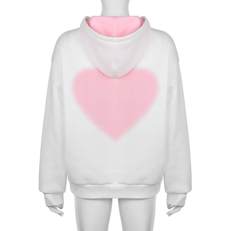 Pink Heart Print Hoodie