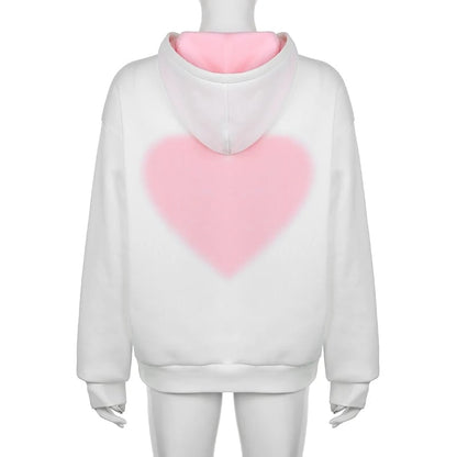 Pink Heart Print Hoodie