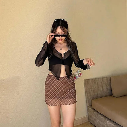 Black Sheer Mesh Cardigan Top