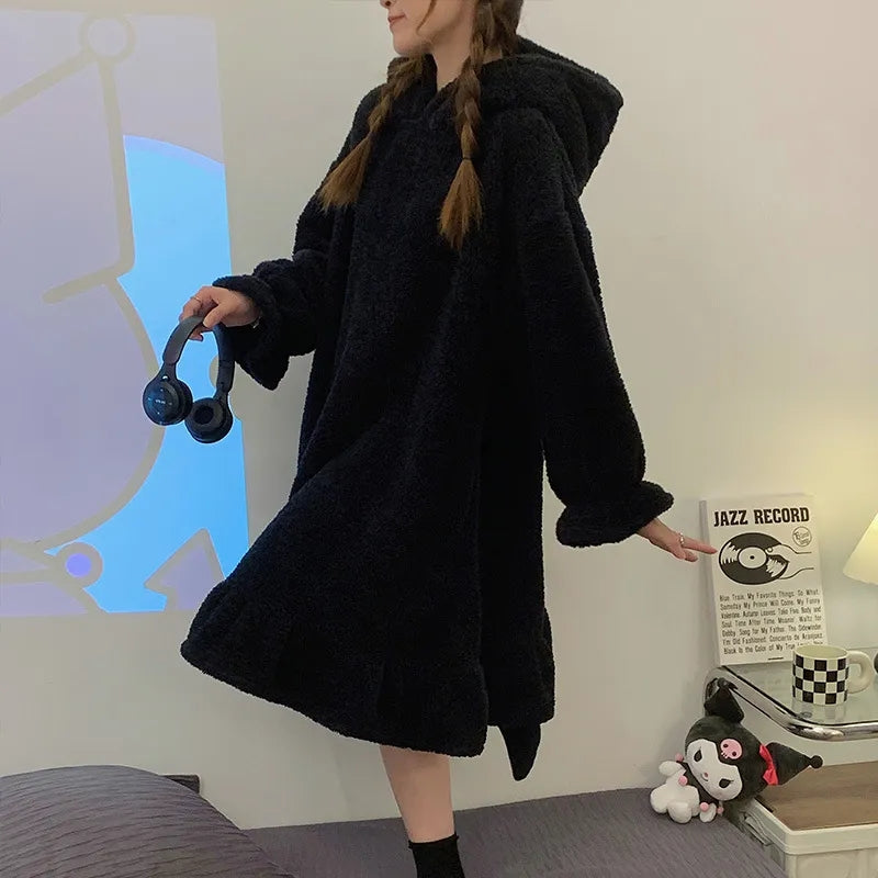Black Japanese Anime Fleece Pullover Pajamas