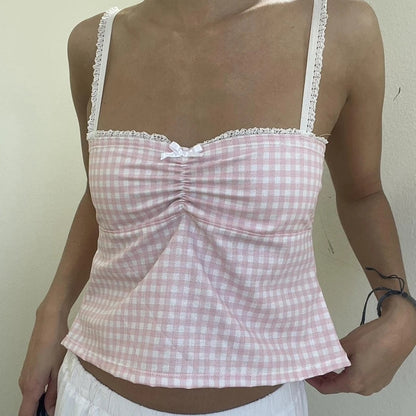 Pink Plaid Bow Crop Top