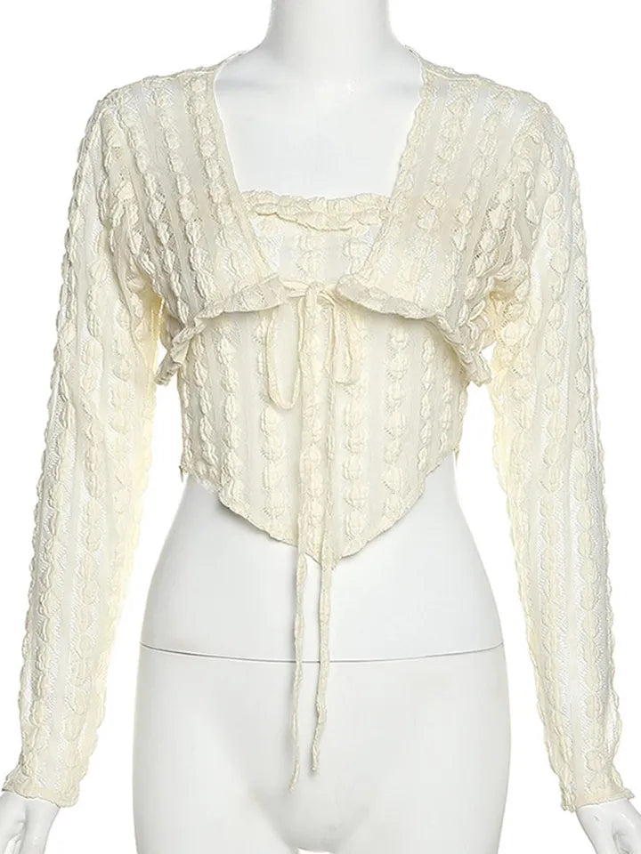 2PCS Beige Frill Camisole + Cardigan