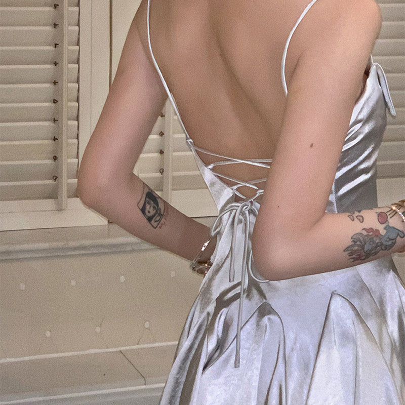 Silver Satin A-Line Mini Dress