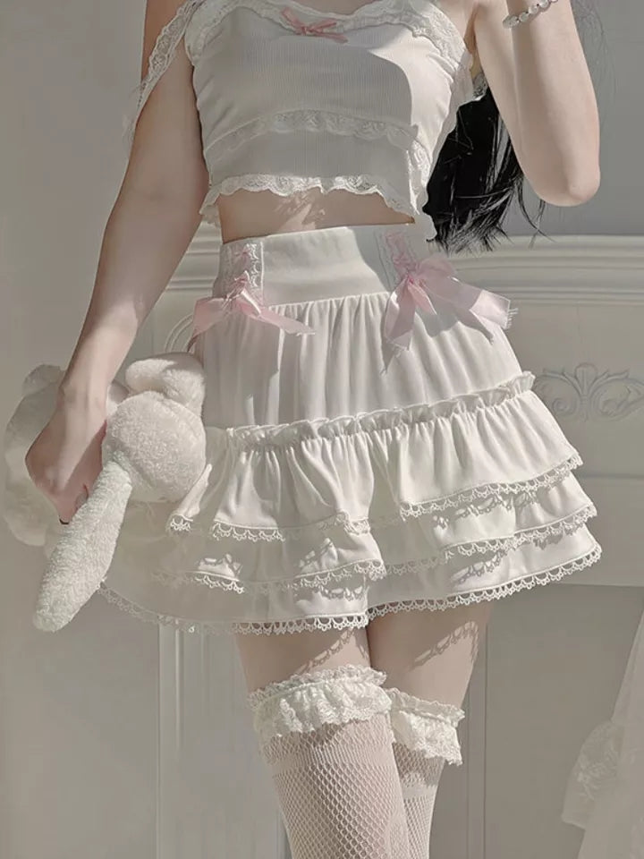 White Ruffle A-Line Bow Mini Skirt