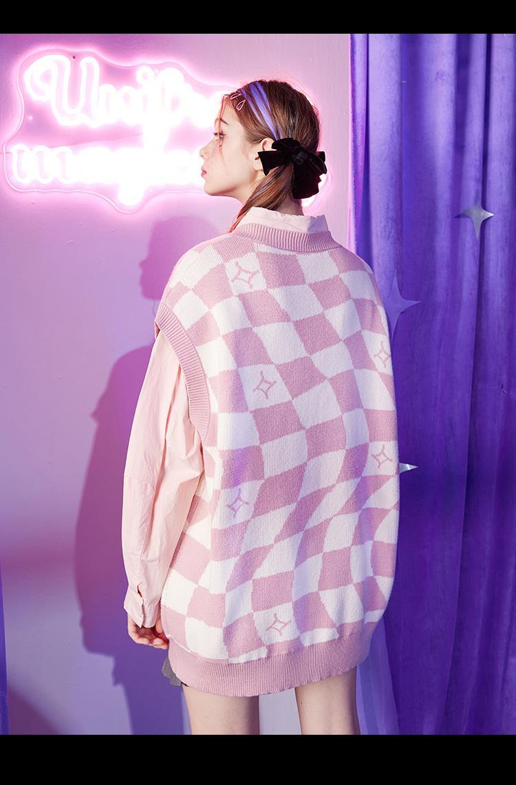 Japanese Anime Checkered Vest Sweater